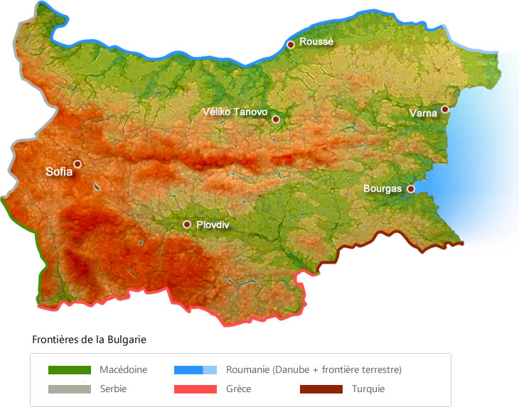 Carte physique de la Bulgarie
